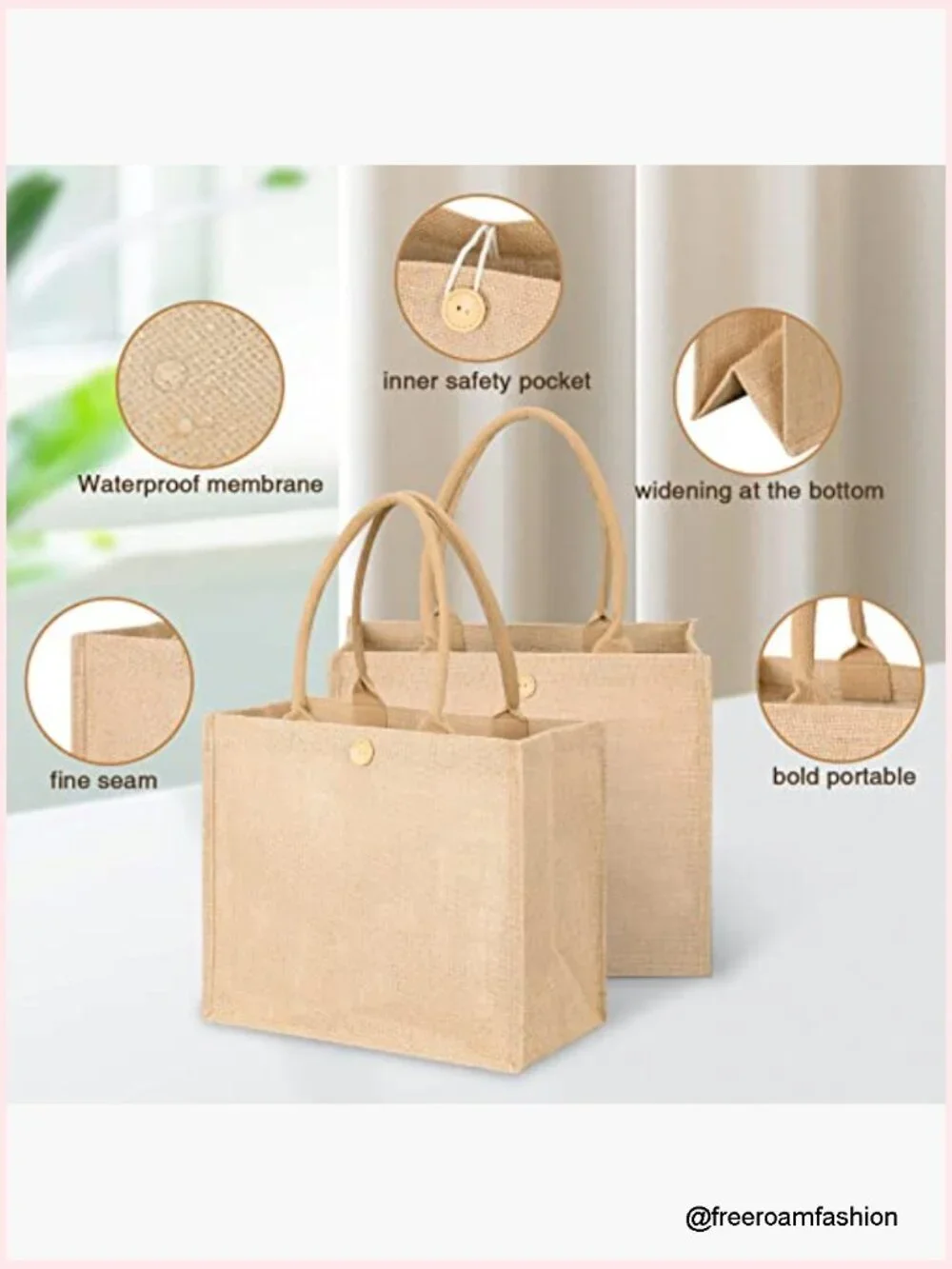4-Pack Jute Tote Bags Reusable Shopping Bags Large Capacity